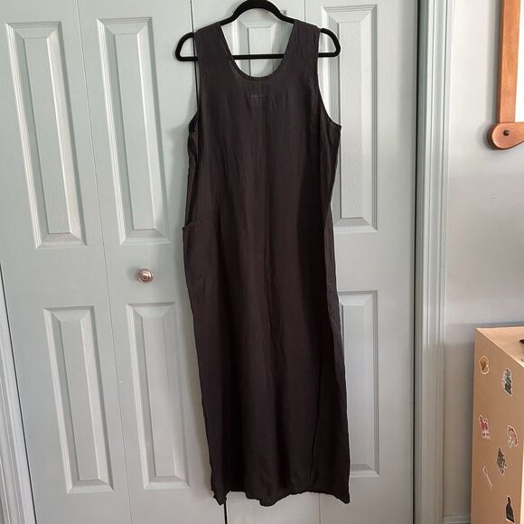 Vtg FLAX By Jeanne Engleheart Linen Black Sleeveless Maxi Dress SEE MEASUREMENTS - Picture 9 of 13